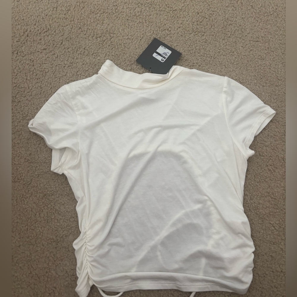 White Fitted Ruched Short Sleeve T-Shirt